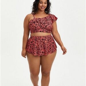 Coral Leopard Print Swim Skirt